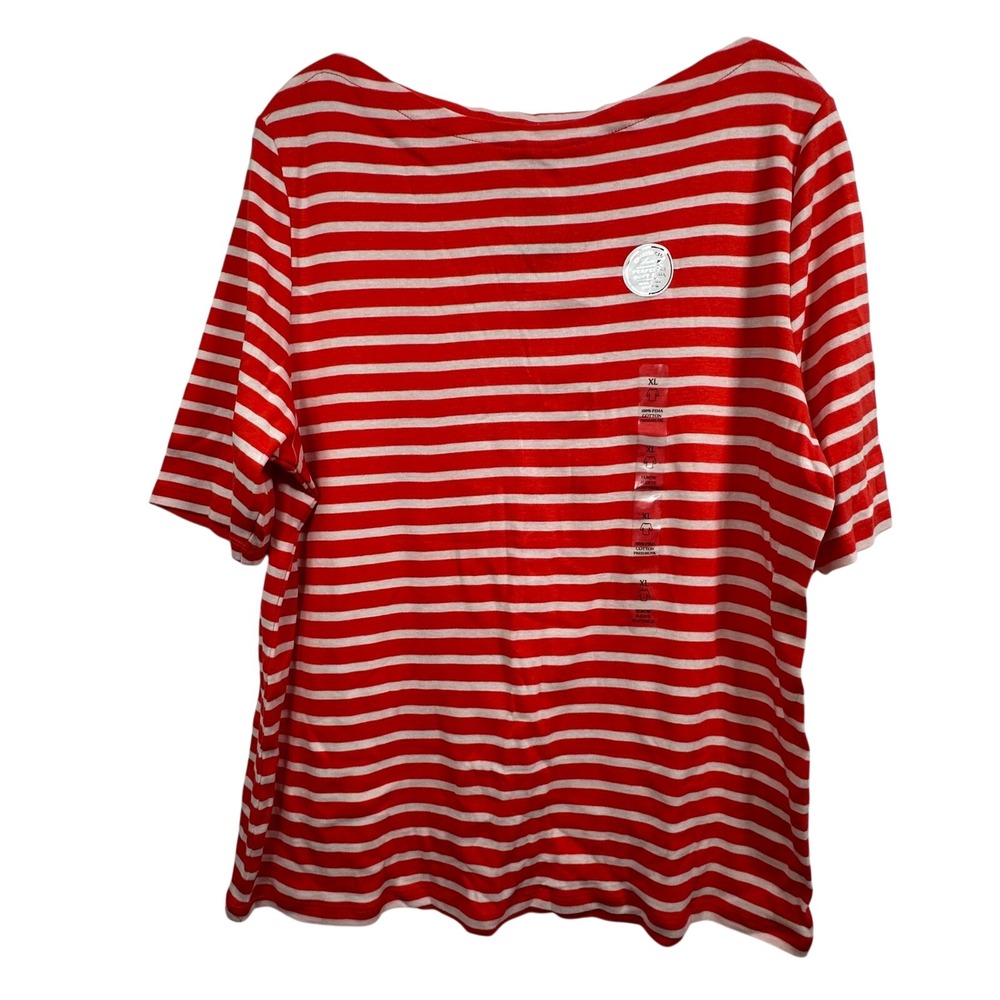 Charter Club Luxury Pima Cotton Striped Boat Neck Top Orange White XL